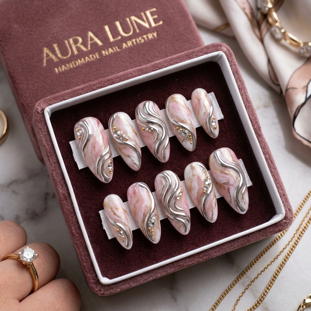 Rose Quartz Marble Press-On Nails