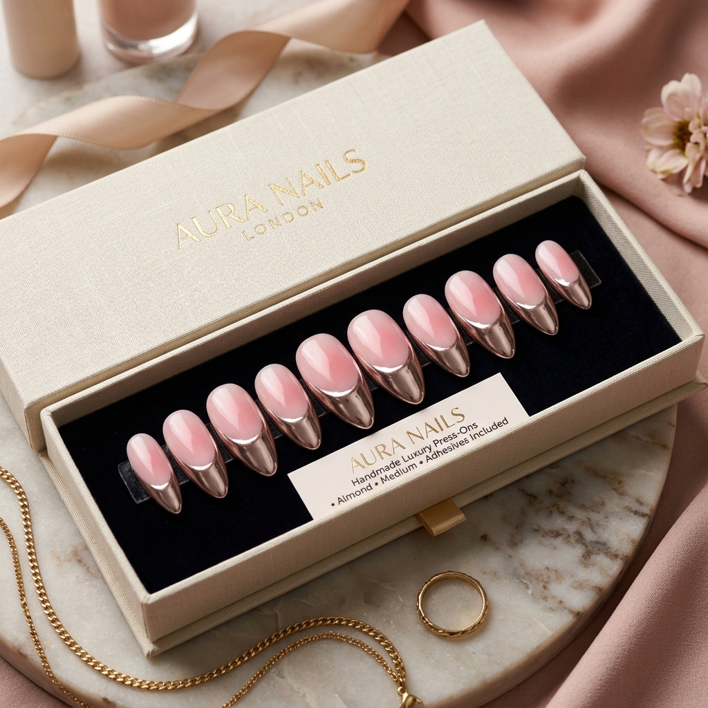Molten Rose Chrome French Aura Press-On Nails